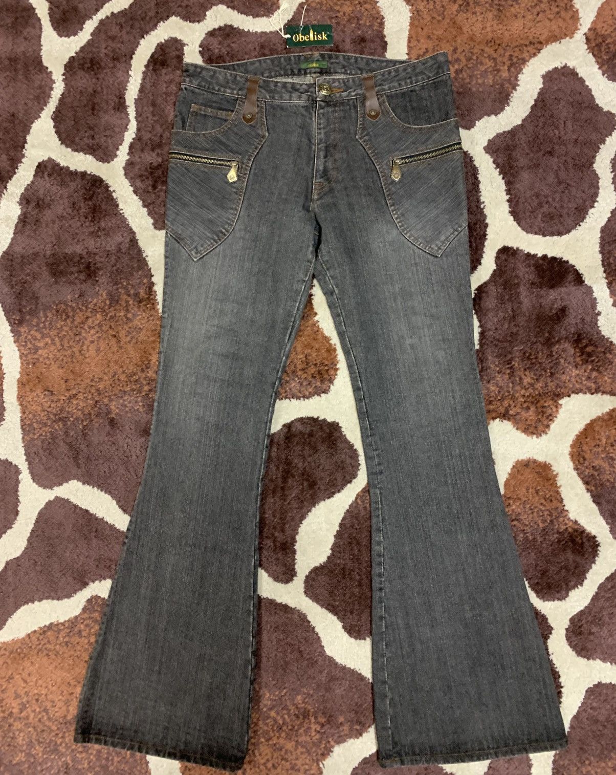 2000s archive obelisk fringe denim pants（Spiral denim jeans - Gem） 