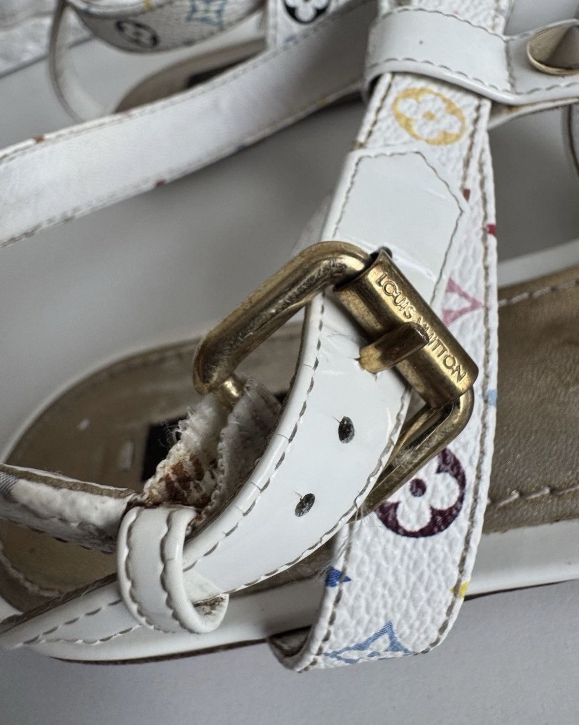 Louis Vuitton Louis Vuitton multicolor leather sandals white monogram Y2K Size US 8 / IT 38 - 13 Thumbnail