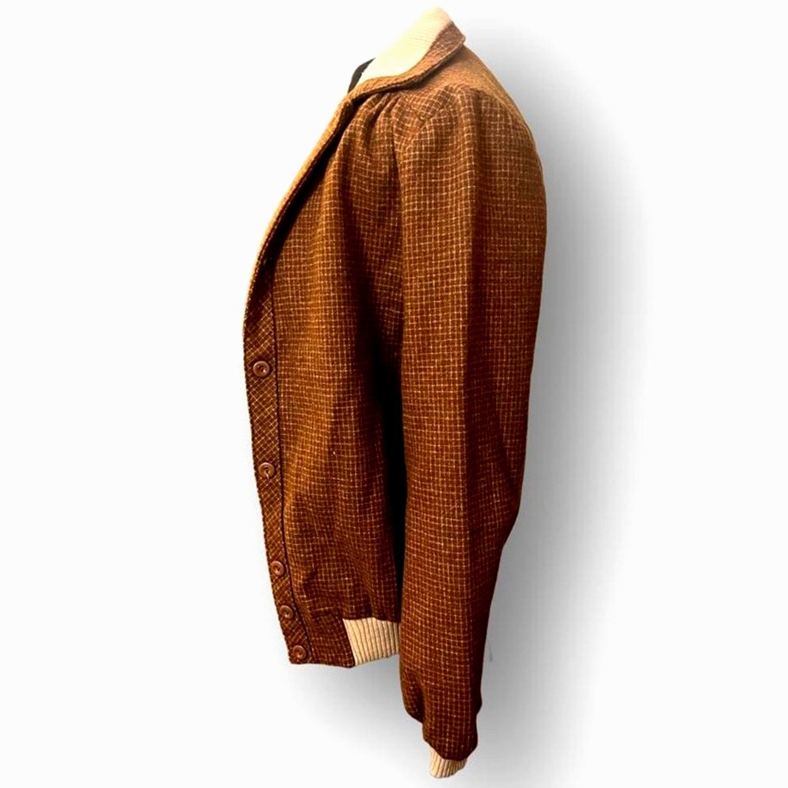 Other Vtg. '70s Checkered Brown Wool Varsity Style Jacket Size US S / EU 44-46 / 1 - 4 Thumbnail
