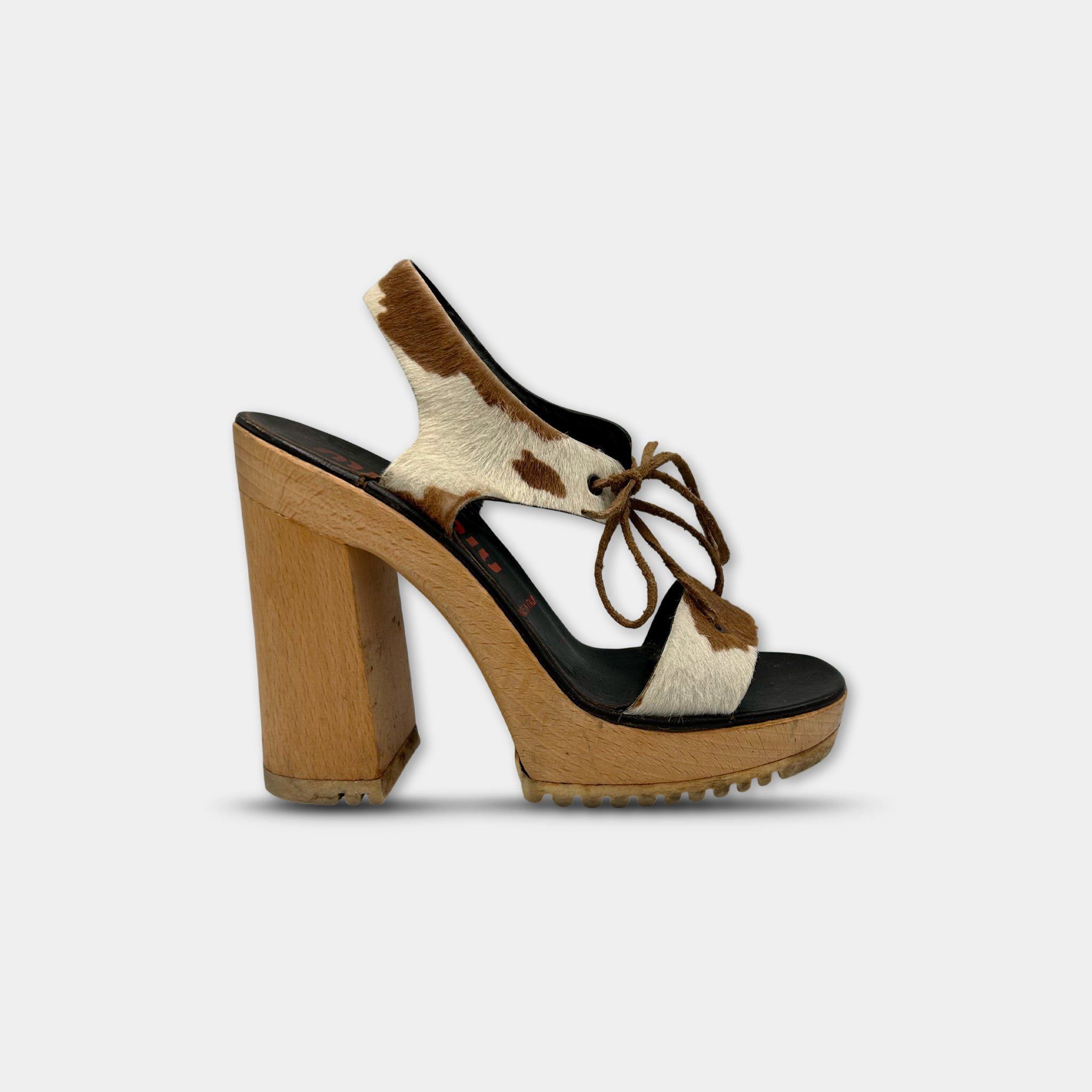 Miu Miu Miu Miu SS98 Cow Pony Fur Block Heel Sandals. Size US 8 / IT 38 - 1 Thumbnail
