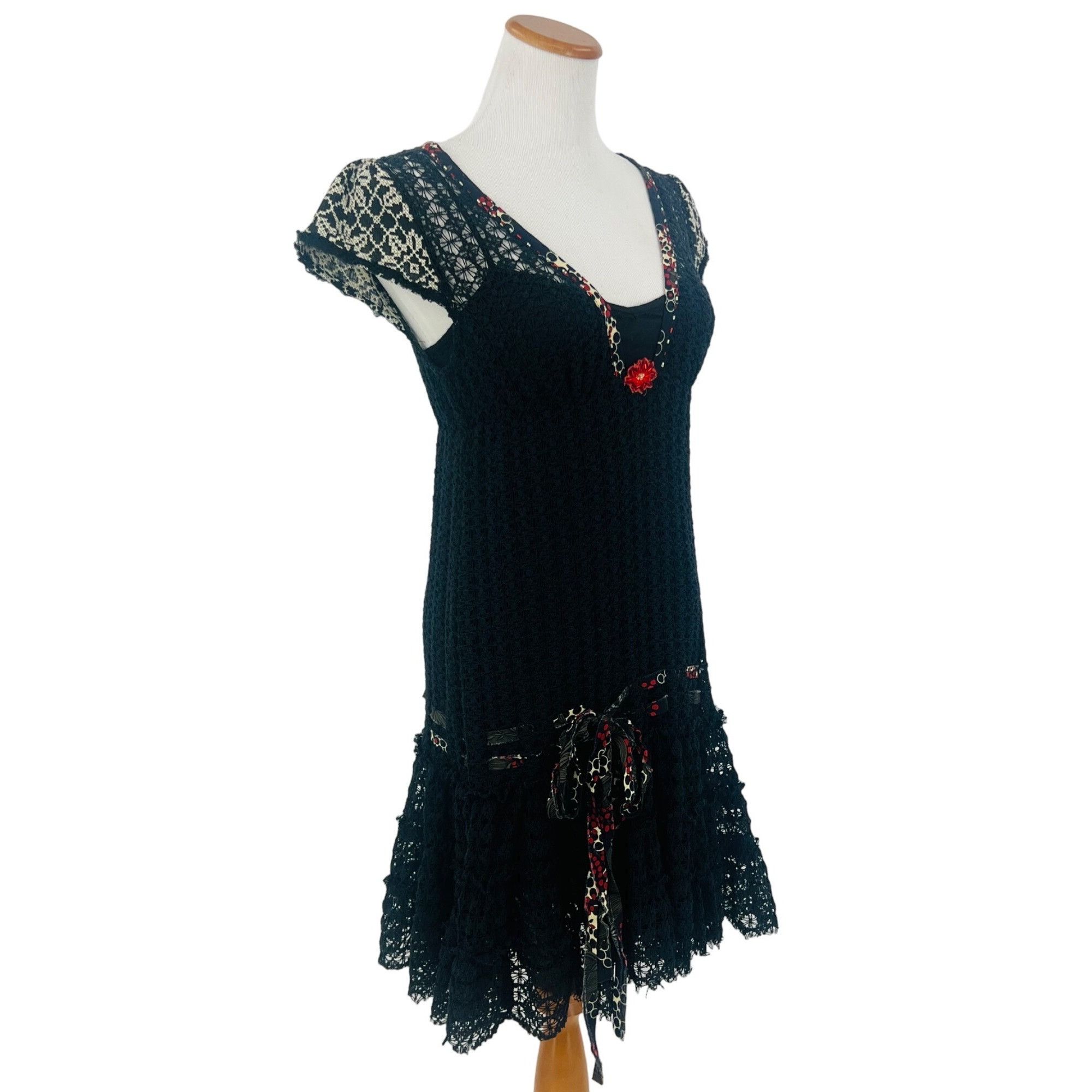 Free People VTG Free People Black Crochet Drop Waist Mini Dress| Whimsig Size M / US 6-8 / IT 42-44 - 7 Thumbnail