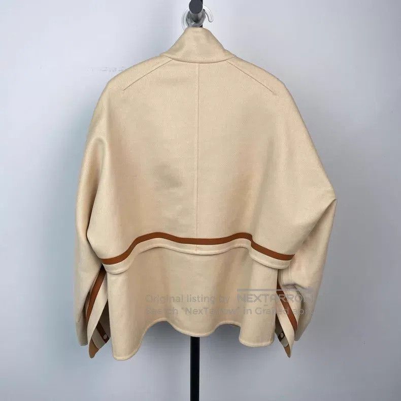 Hermes Hermes Khaki Full Cashmere and Leather Patch Cloak Coat Size XXS / US 00 / IT 34 - 2 Thumbnail