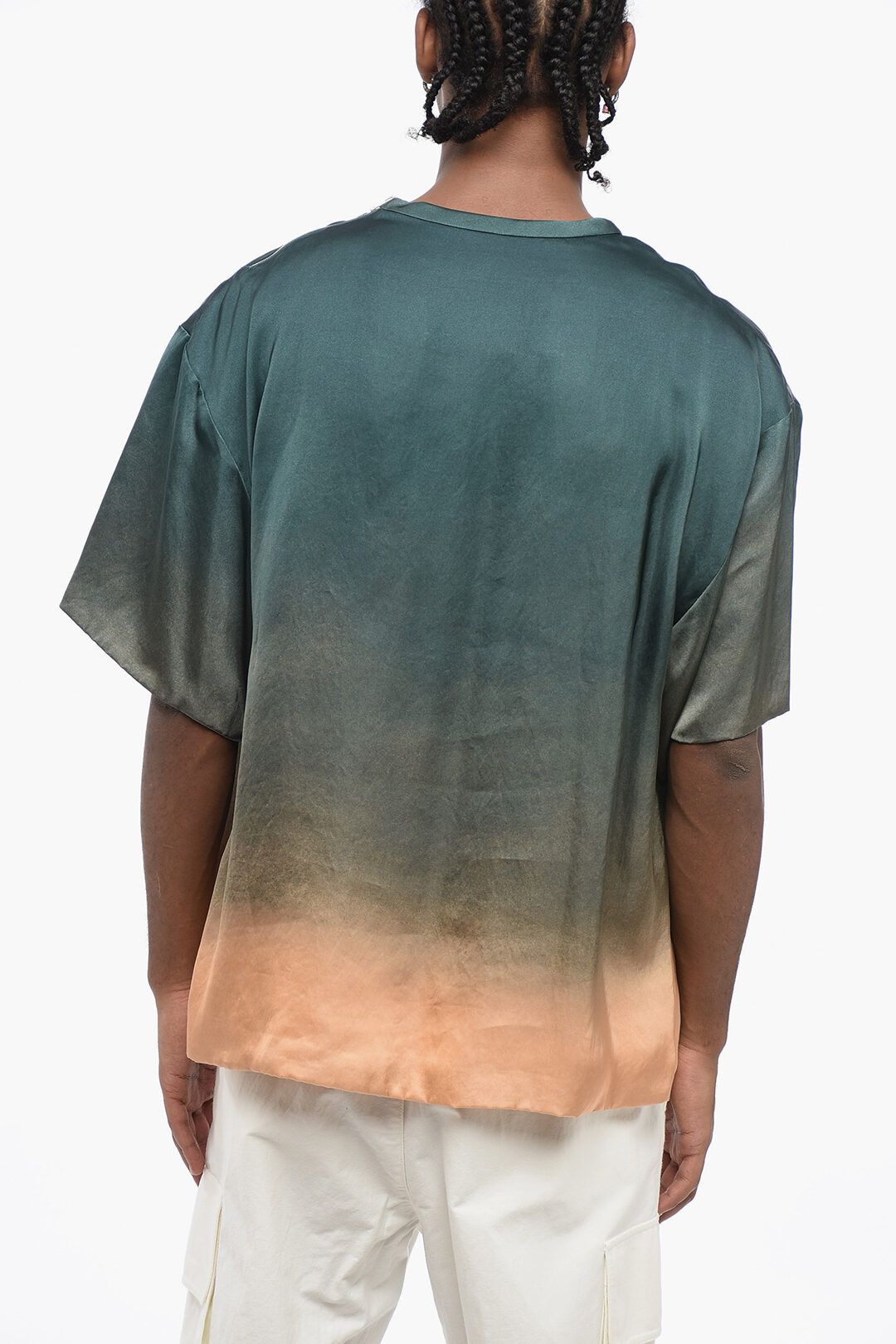 Jil Sander og1mm0625 Printed Satin Palm T-Shirt in Green Size US S / EU 44-46 / 1 - 2 Thumbnail