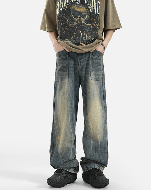 Japanese Brand × Jean Street lightning pattern distressed loose straight jeans Size US 32 / EU 48 - 1 Thumbnail