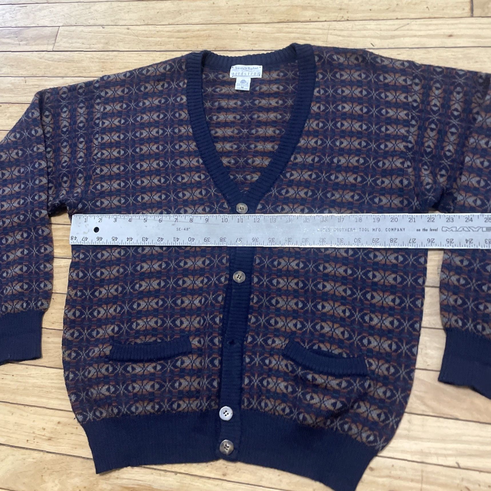 Vintage VINTAGE Tricots St Raphael Cardigan Sweater Men M 90s Geometric Wool Brown 100% Wool Geometric Cardigan Sweater Mens Grunge Accessories Size US M / EU 48-50 / 2 - 5 Thumbnail