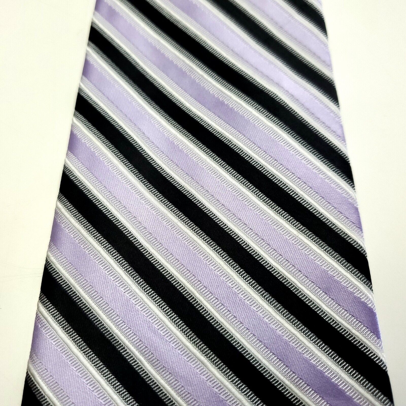 Designer Laurant Bennet Milano Purple Black Striped Woven Microfiber Size ONE SIZE - 2 Thumbnail