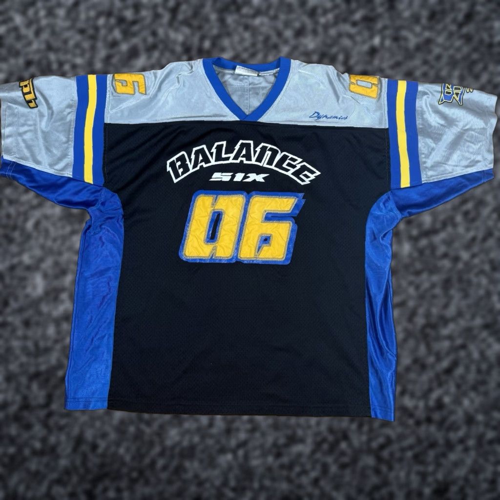 New Balance VINTAGE Balance Six Dynamics Super Sports Jersey Mens XL Blue Black Yellow Y2K New Balance Sports Activewear Casual Regular Yellow Mens XL Jersey Size US XL / EU 56 / 4 - 1 Thumbnail