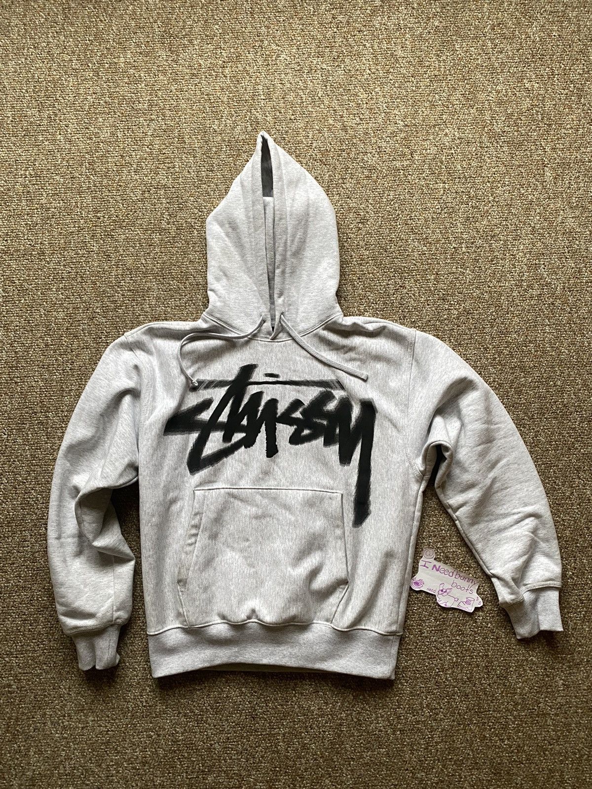 image of Stussy Double Side Printed Motion Hoodie in Grey, Men's (Size Medium)