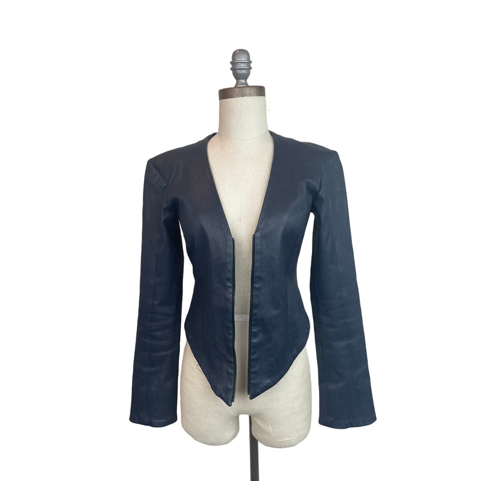 image of Karolina Zmarklak Cropped Leather Jacket, Size Xs in Black, Women's