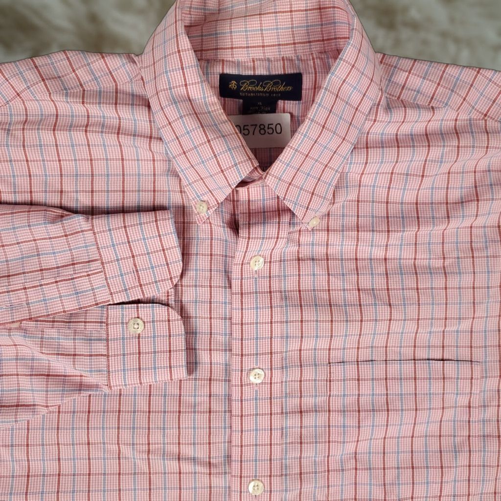 Brooks Brothers Brooks Brothers Shirt Mens XL Pink Plaid Button-Up Long Sleeve Cotton Size US XL / EU 56 / 4 - 1 Thumbnail
