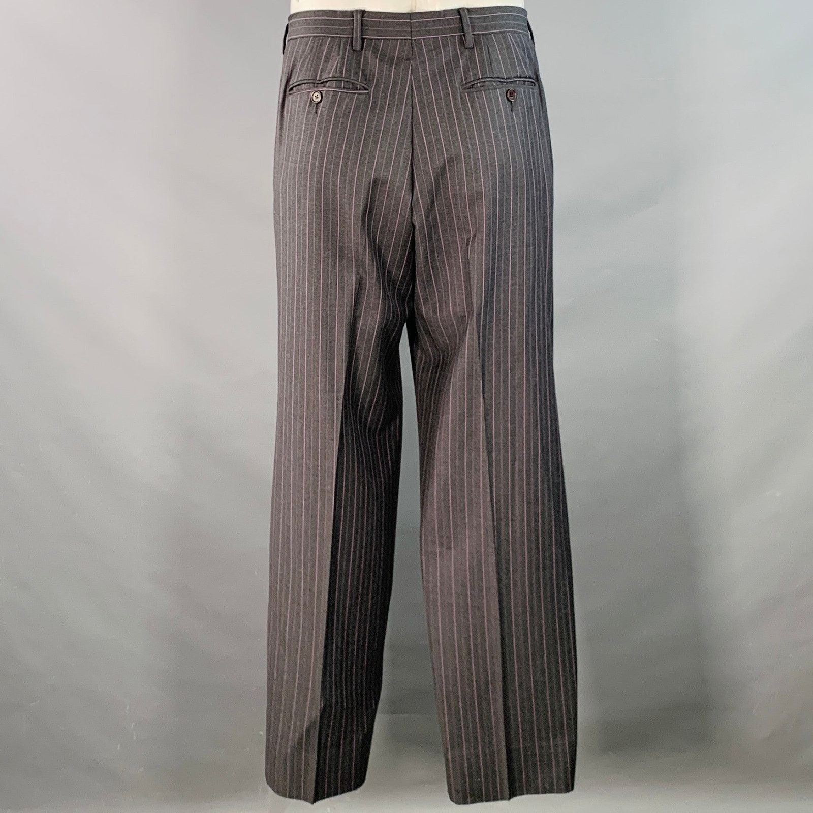 Paul Smith Westbourne Regular Grey Purple Pinstripe Wool Notch Lapel Size 46R - 6 Thumbnail