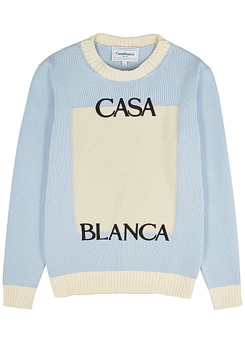 Casablanca Blue & Off-White Knit Logo Sweater Size US M / EU 48-50 / 2 - 1 Thumbnail