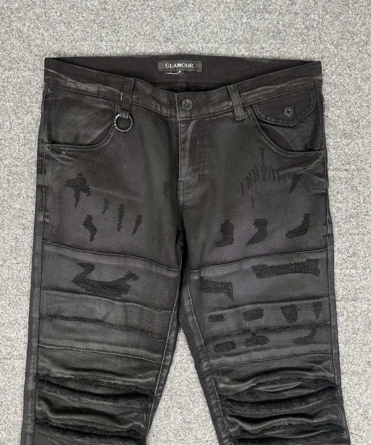 Hysteric Glamour × If Six Was Nine × Le Grande Bleu (L.G.B.) Hysteric - Biker Style Ripped Waxed Jeans - Black Size US 31 - 2 Thumbnail