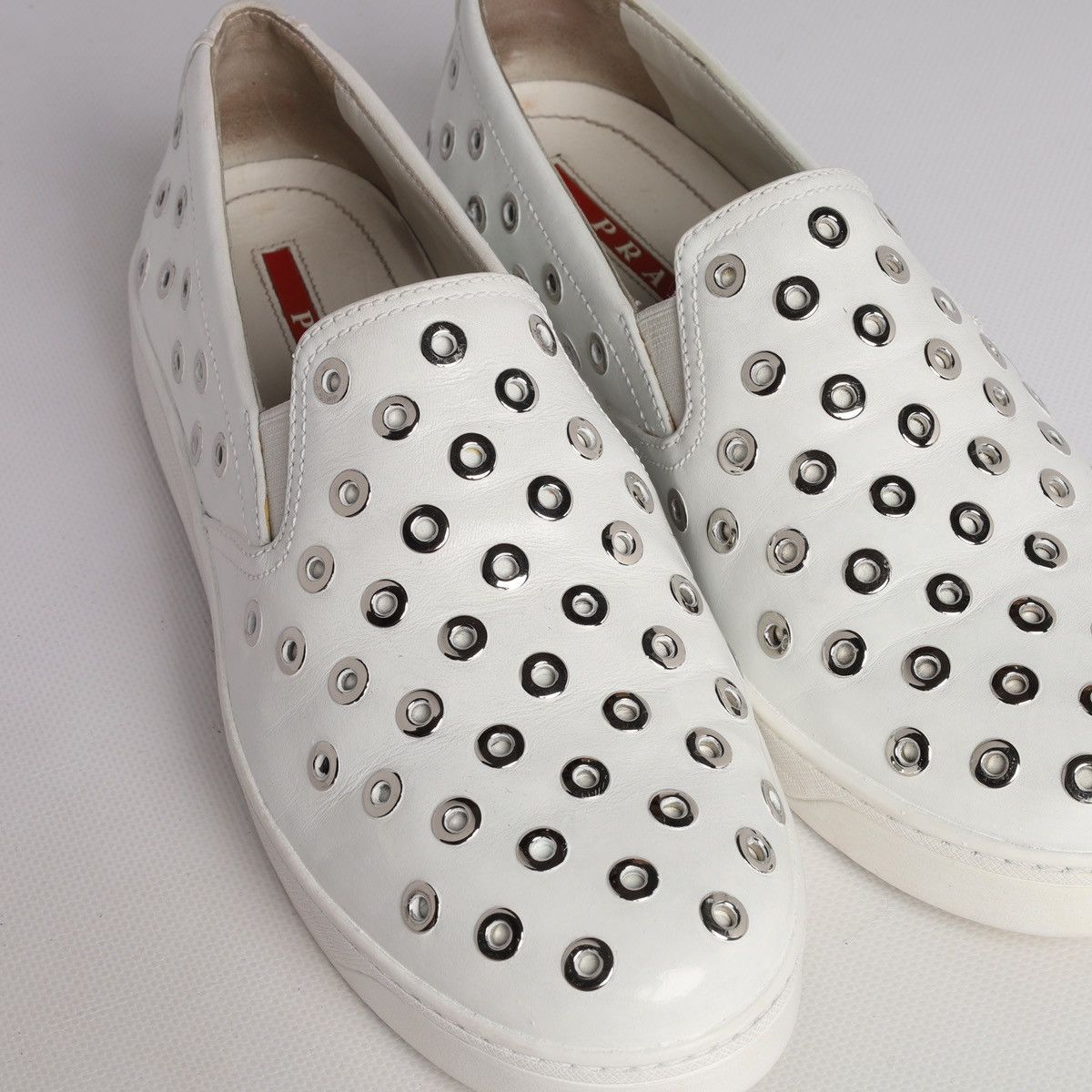 Prada Prada White Leather Slip-on Sneakers Trainers Shoes Grommet Size US 9 / IT 39 - 17 Thumbnail