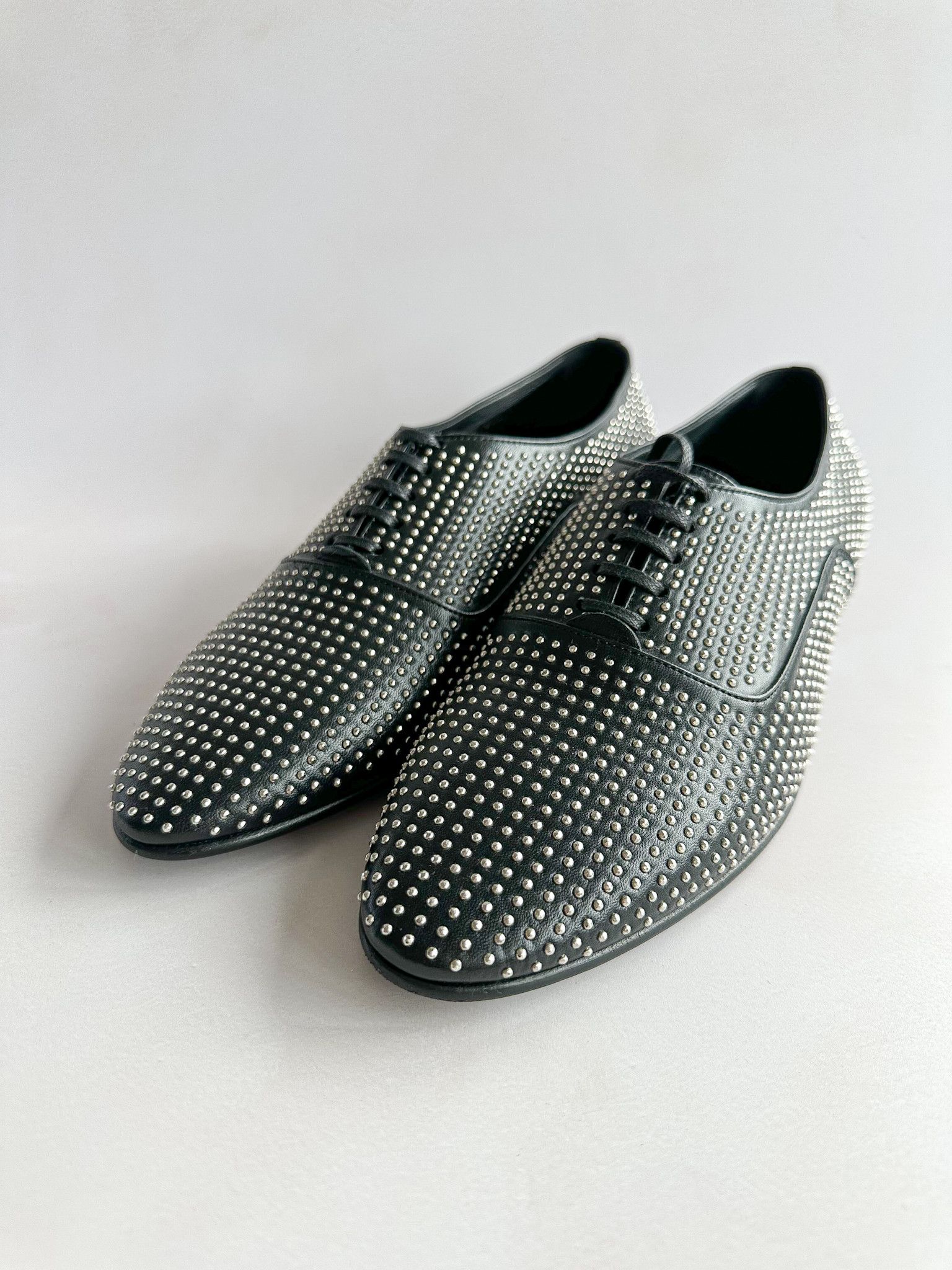 Saint Laurent Studded Black Leather Oxford Shoes