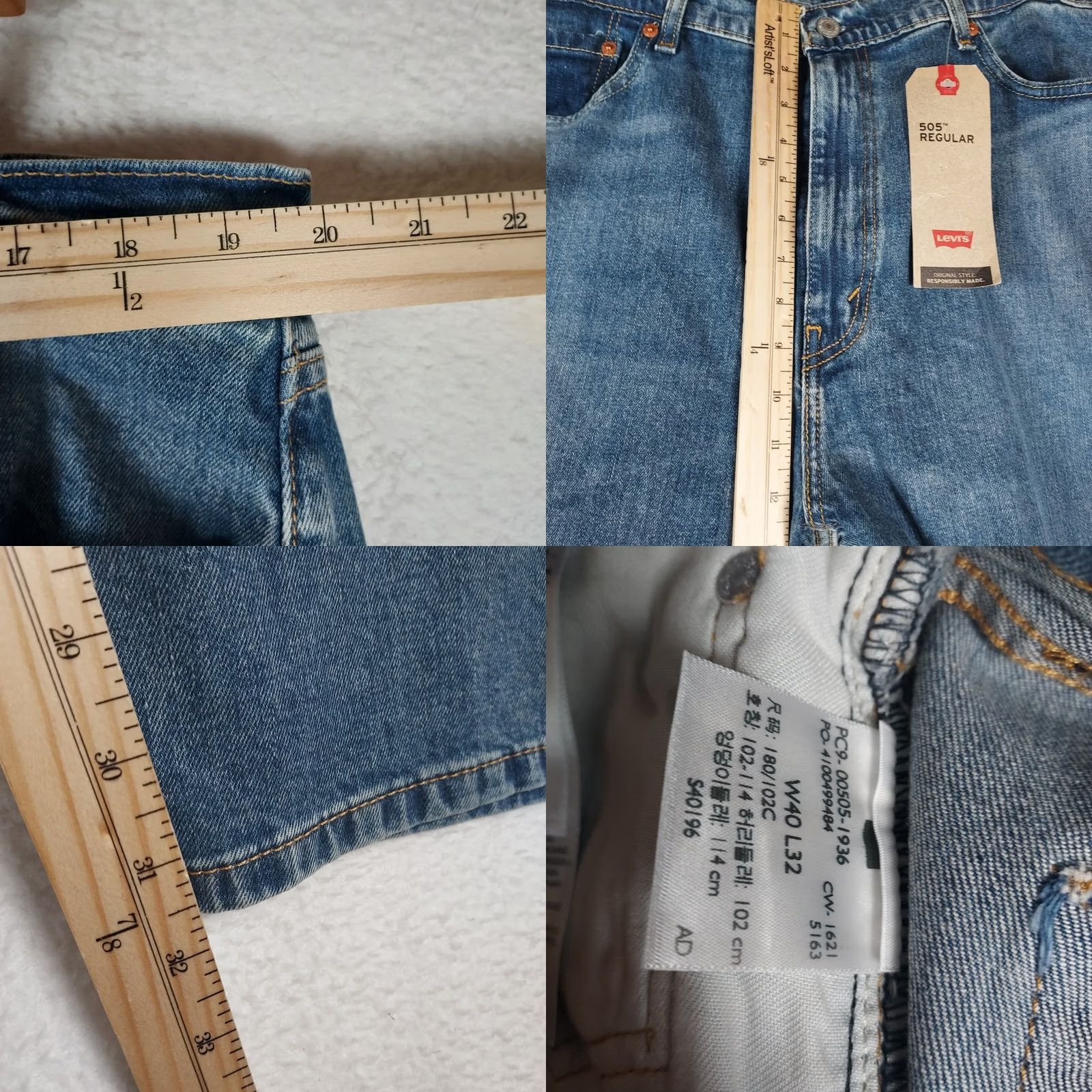 Levi's Levi’s 505 Regular Fit Straight Jeans Men W40 L32 Blue Denim Zip 5-Pocket Cotton Regular Inseam 32 Size US 40 / EU 56 - 8 Thumbnail