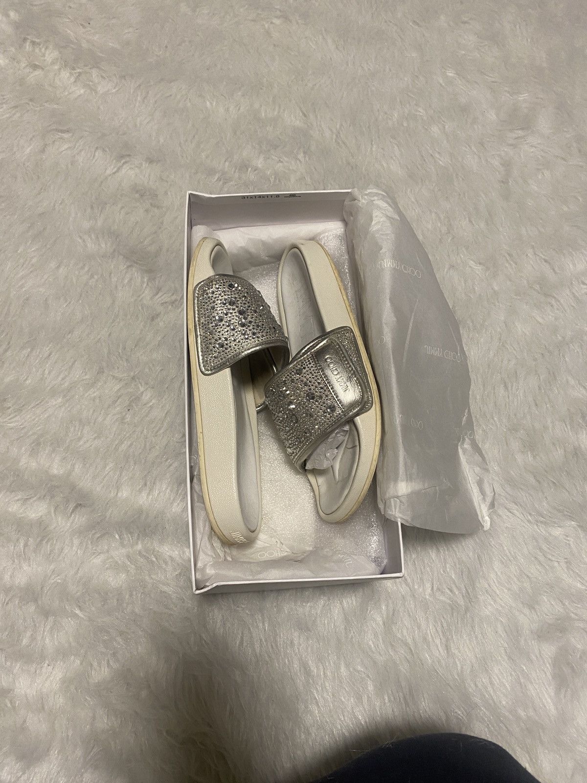 Jimmy Choo Jimmy Choo fitz Glittering ivory crystal Silver Slides 37 Size US 7 / IT 37 - 5 Thumbnail