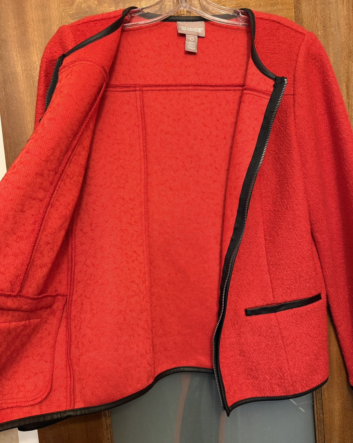 Chicos Chico’s Women’s Red Wool Blend Full Zip Faux Leather Size S / US 4 / IT 40 - 5 Thumbnail