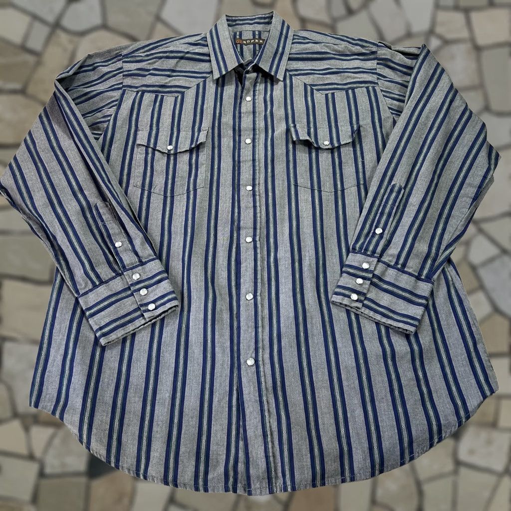 Roper Roper Shirt Mens XL Gray Stripe Long Sleeve Western Pearl Snap Casual Cotton Size US XL / EU 56 / 4 - 1 Thumbnail