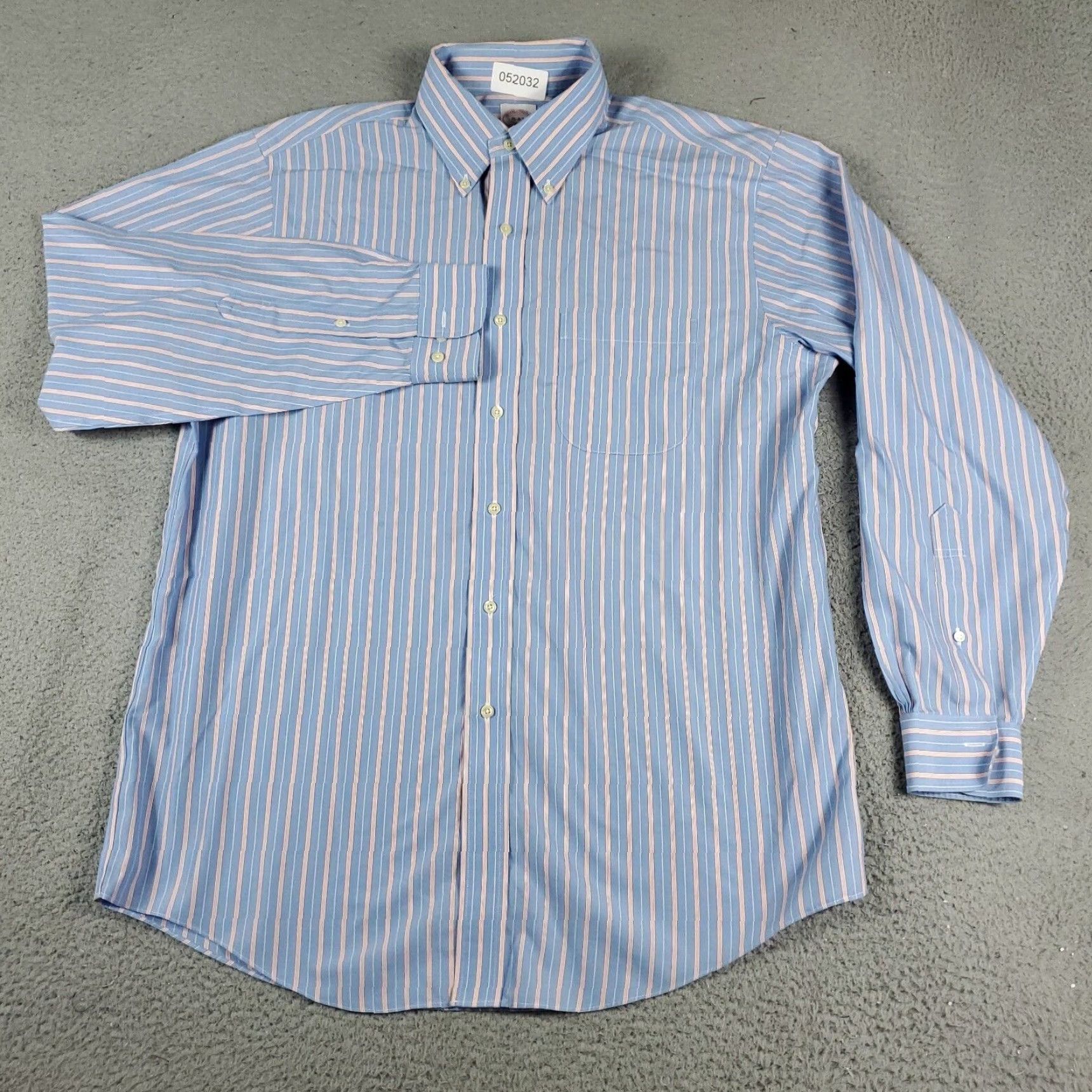 Brooks Brothers VINTAGE Style Brooks Brothers Shirt Men's 16 Blue Striped Dress Shirt Long Sleeve Button-Up Collar Shirt, Regular, Blue, Cotton, 16, Mens Size 42R - 2 Thumbnail