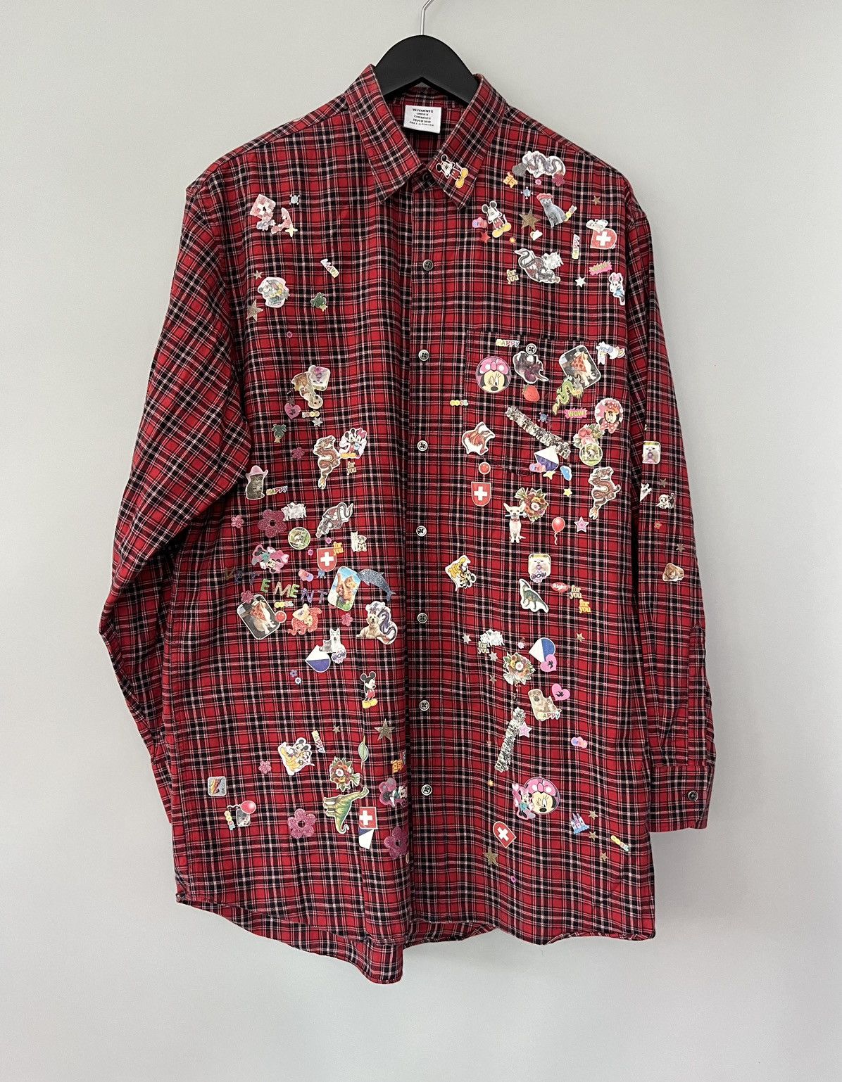 image of Vetements Red Check Sticker Shirt, Men's (Size XS)