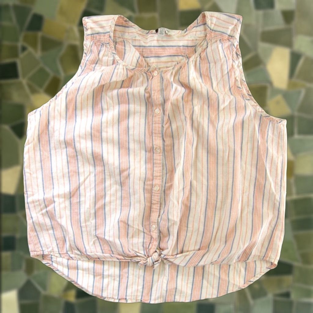 Lucky Brand Lucky Brand Sleeveless Blouse 100% Cotton Pink Blue Stripe Tunic L Women Shirt Size L / US 10 / IT 46 - 1 Thumbnail
