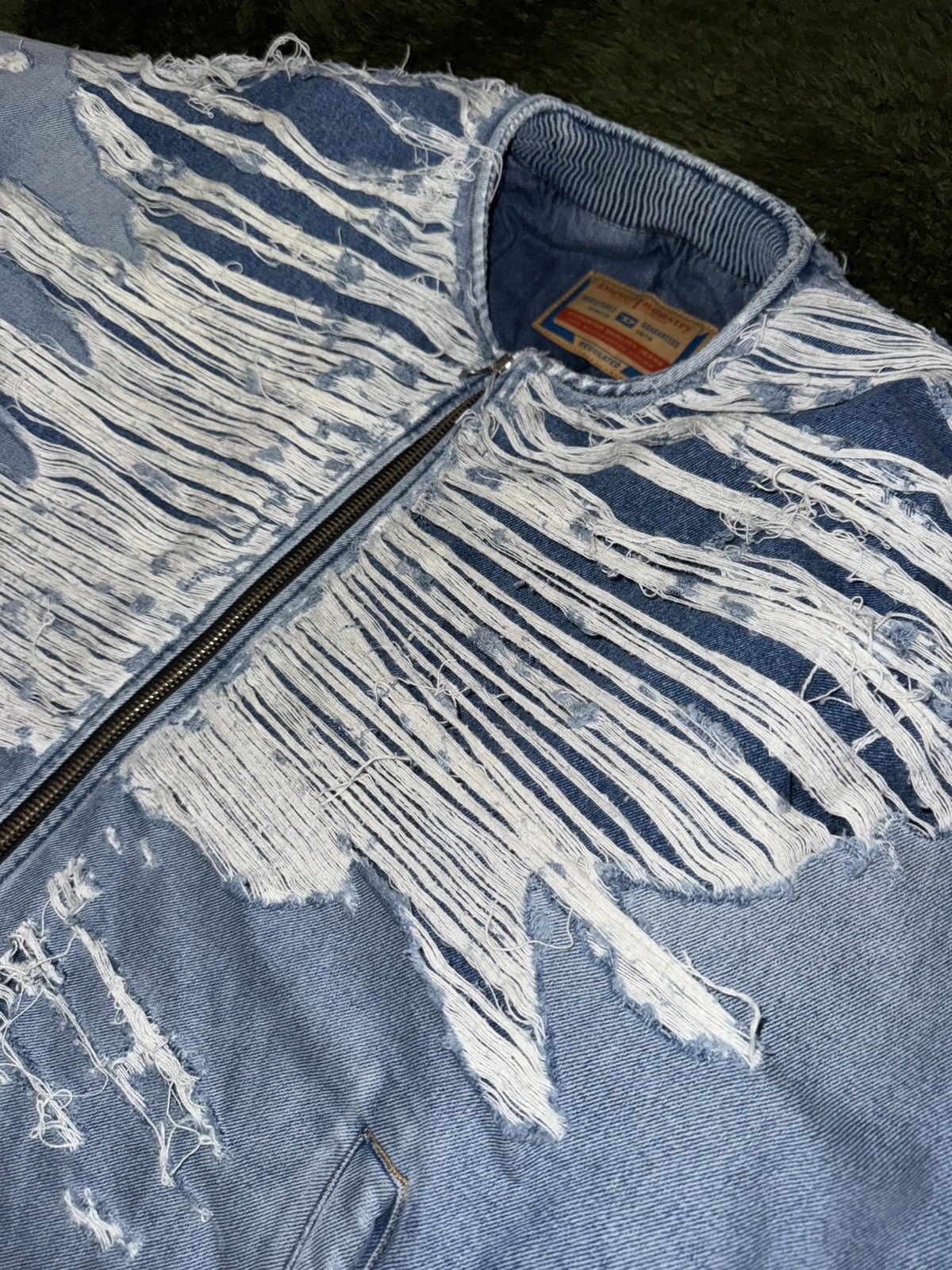Diesel [XL] Diesel Destroyed Heavyweight Denim Bomber Jacket Size US XL / EU 56 / 4 - 2 Thumbnail