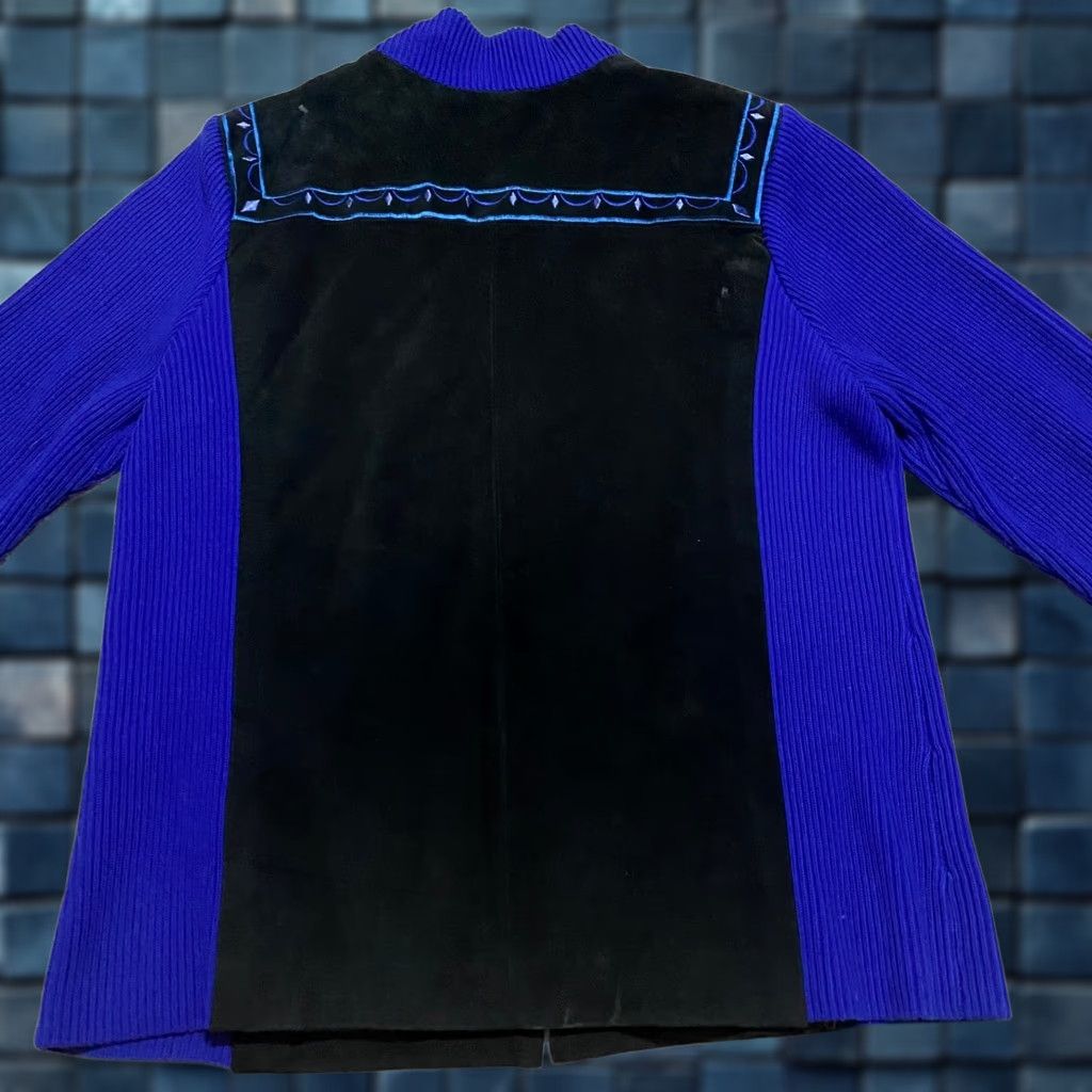 Bob Mackie VINTAGE Bob Mackie Jacket Womens Mid-Length Leather Blue Suede Full Zip Lined Embroidered Southwestern Wearable Art Size M Womens Br Size M / US 6-8 / IT 42-44 - 1 Thumbnail