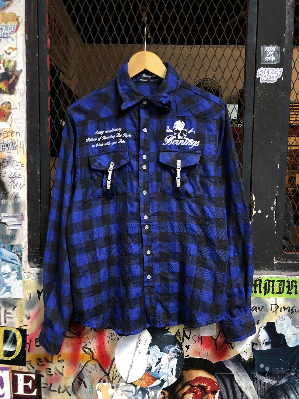 Beauty Beast × If Six Was Nine × Japanese Brand JAPANESE BERNING SHO SEDITIONARIES PUNK SKULL FLANNEL SHIRT Size US L / EU 52-54 / 3 - 2 Thumbnail