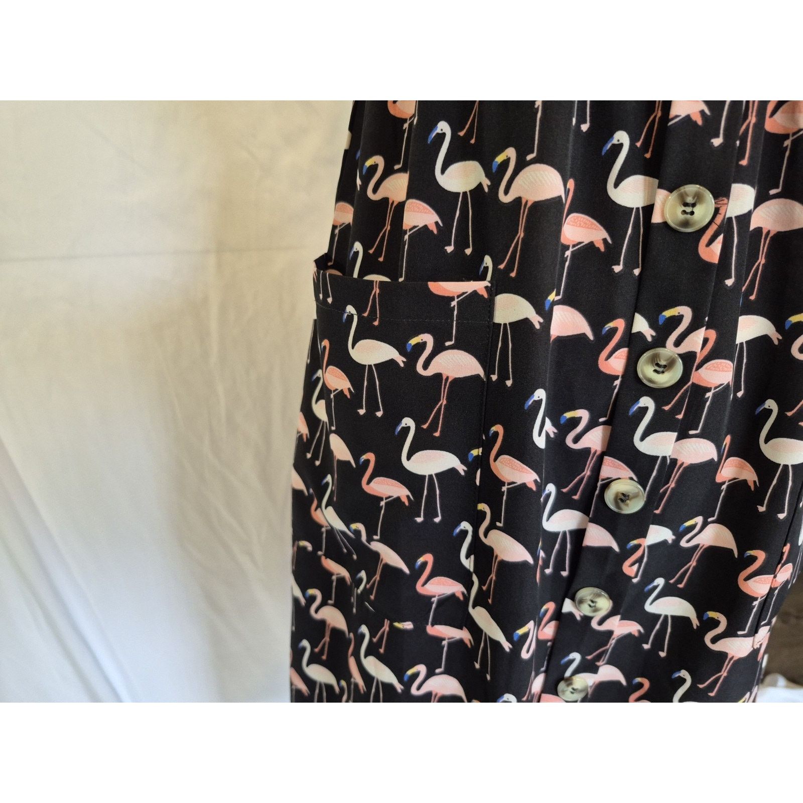 Other New Yumi Black Smocked Pink Flamingo Print Flare Dress US 8 Size M / US 6-8 / IT 42-44 - 4 Thumbnail