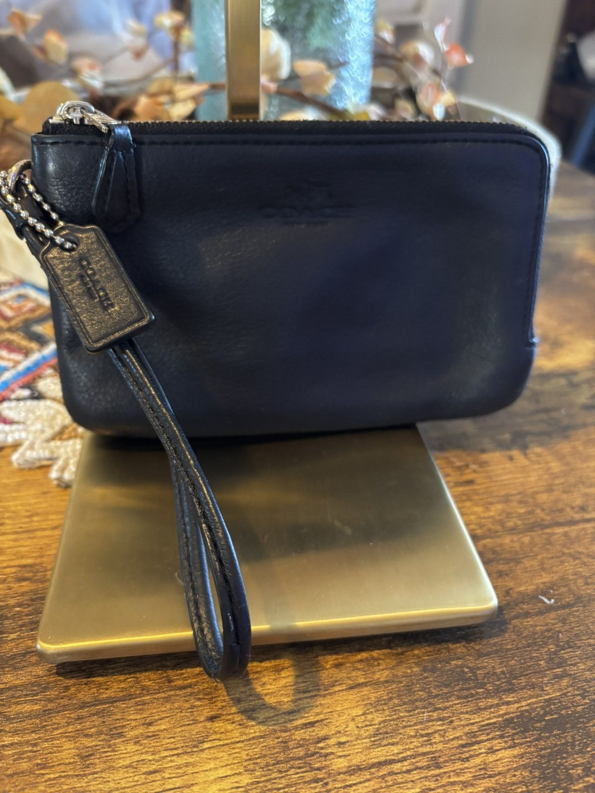Coach Black Leather Double Zip Wristlet