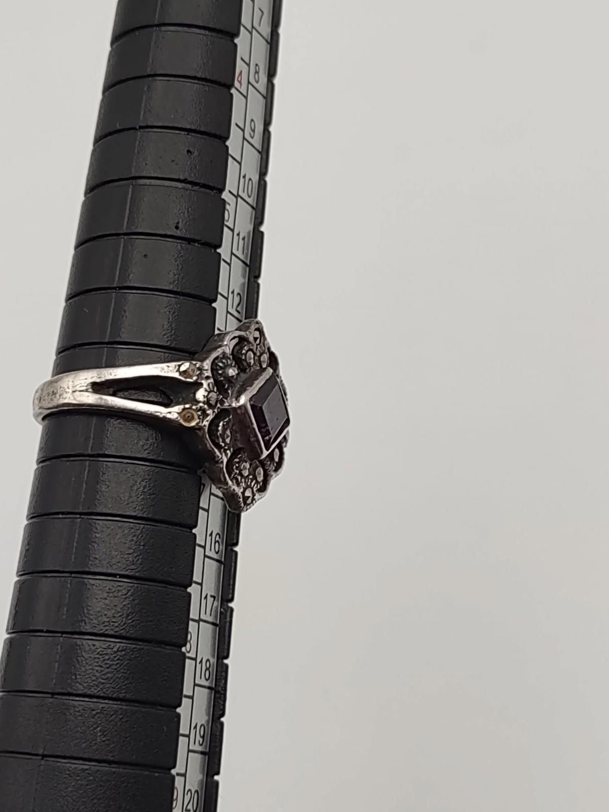 The Unbranded Brand Sterling 925 Amethyst Marcasite Deco Ring Sz 6.25 Size ONE SIZE - 3 Thumbnail
