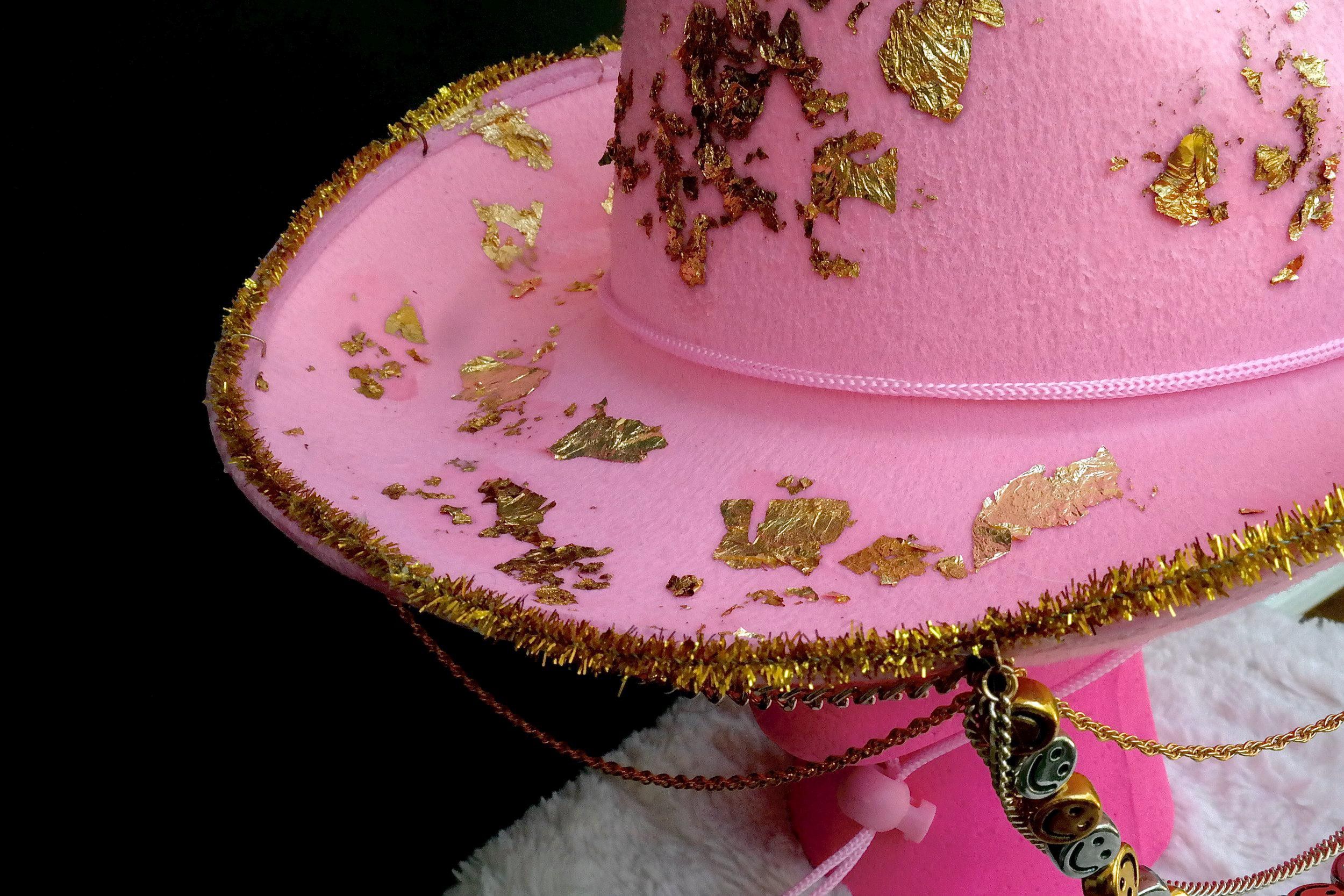 Handmade Pink Gold Leaf Cowgirl Hat Size ONE SIZE - 8 Thumbnail