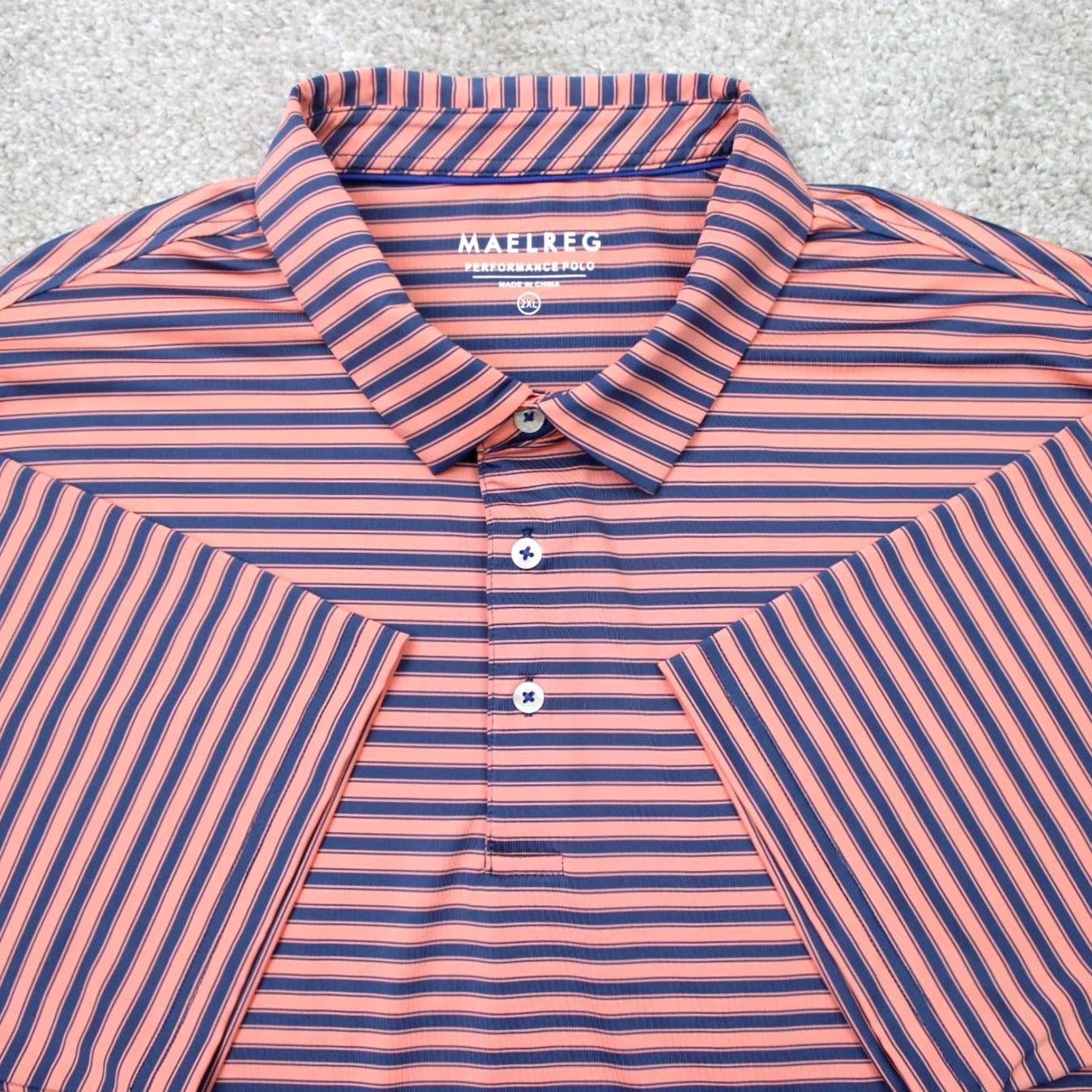 Vintage Maelreg Polo Shirt Men 2XL Orange/Blue Striped Short Sleeve Golf Performance Shirt Men 2XL XXL Size US XXL / EU 58 / 5 - 2 Thumbnail