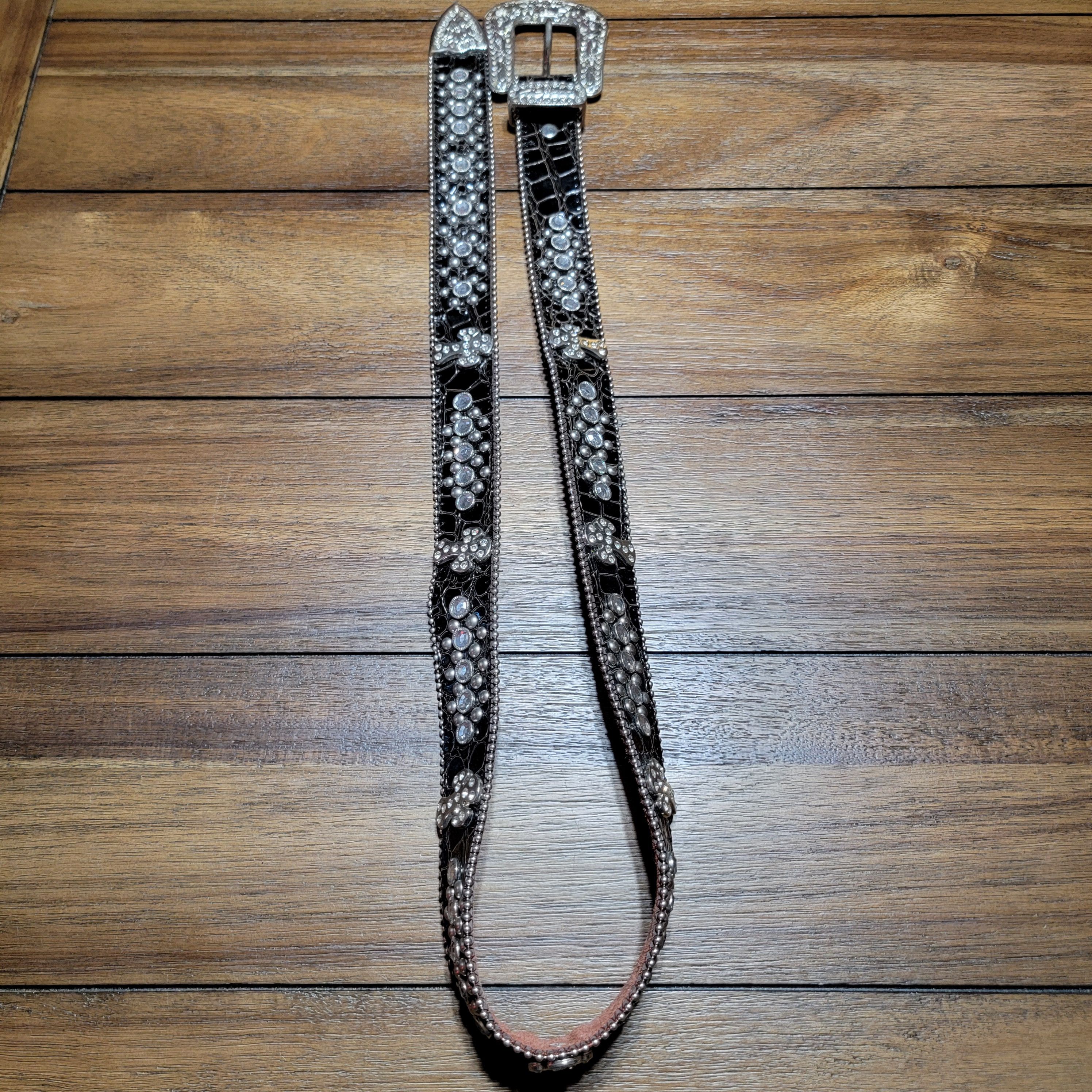 Other Heavy Leather Studded Bling Cross Western Belt wLarge Buckle Size ONE SIZE - 3 Thumbnail