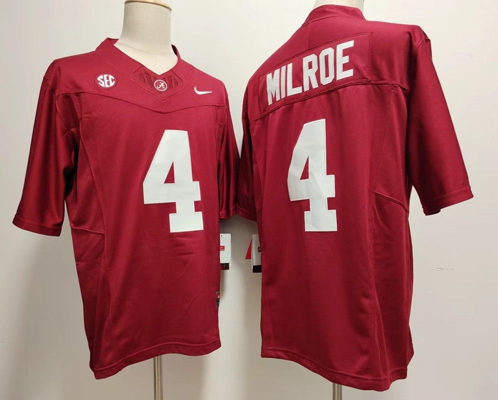 Men Alabama Crimson Tide 4 Jalen Milroe Red jersey