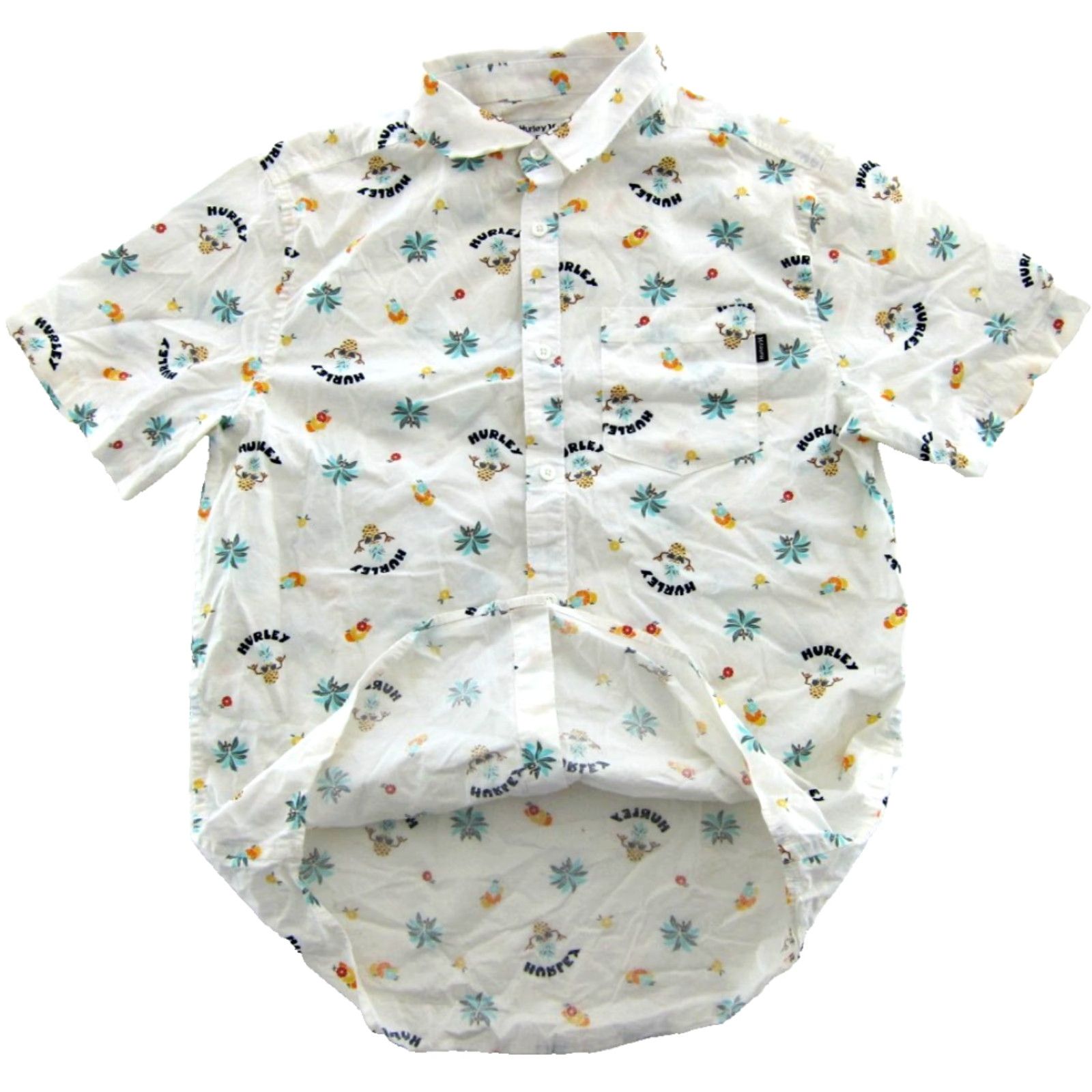 Hurley Hurley Shirt Men S Hawaiian Short Sleeve White Orange Blue Tropical Pineapple Floral Pattern Pocket Button-Up Collared Cotton Vintage No Size US S / EU 44-46 / 1 - 5 Thumbnail
