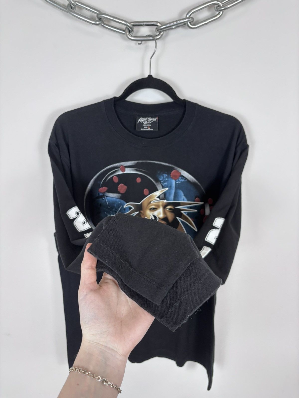 Rap Tees Vintage 2Pac Shakur Y2K Black AOP Big Logo Long Sleeve Tee Size US L / EU 52-54 / 3 - 7 Thumbnail