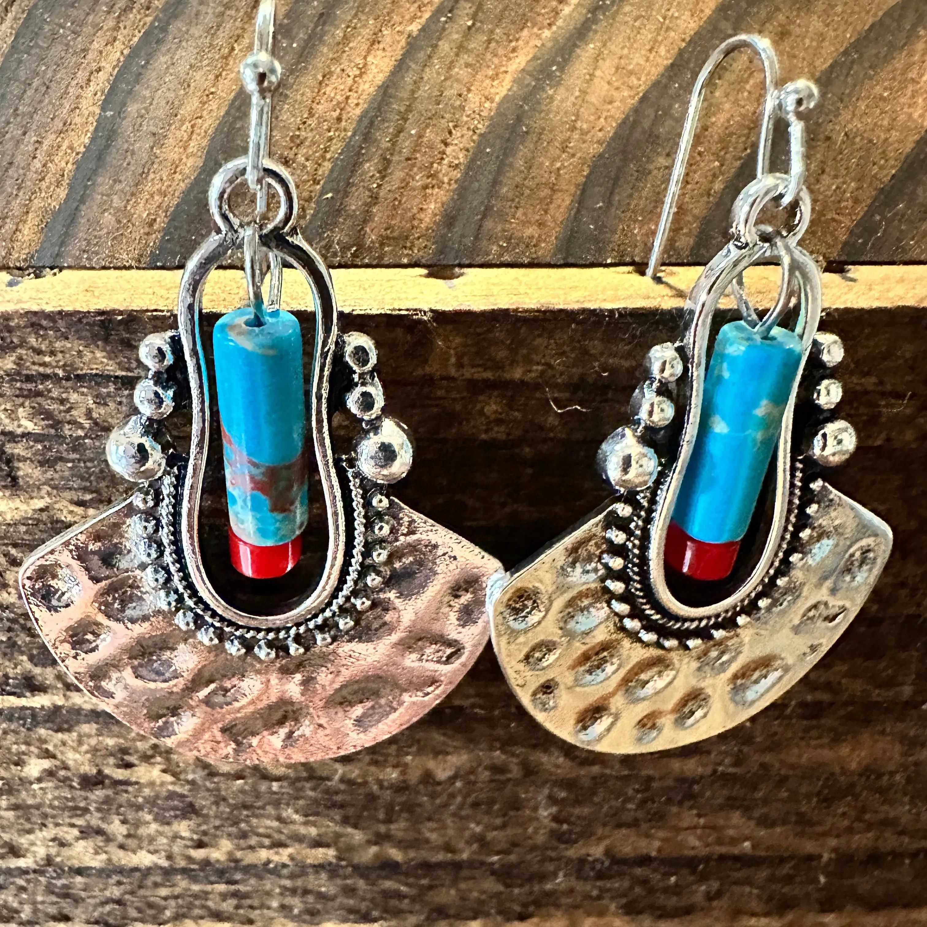 Other Boho Hippie Western Cowgirl Pounded Turquoise Stone Silver D Size ONE SIZE - 3 Thumbnail