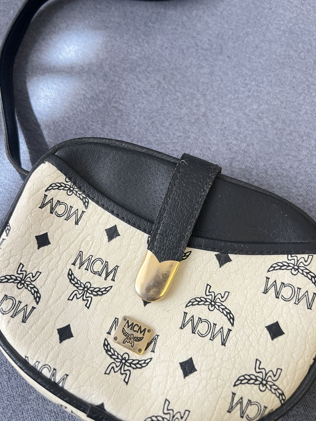 MCM MCM Dark Blue & White Monogram Leather Shoulder Bag Size ONE SIZE - 4 Thumbnail