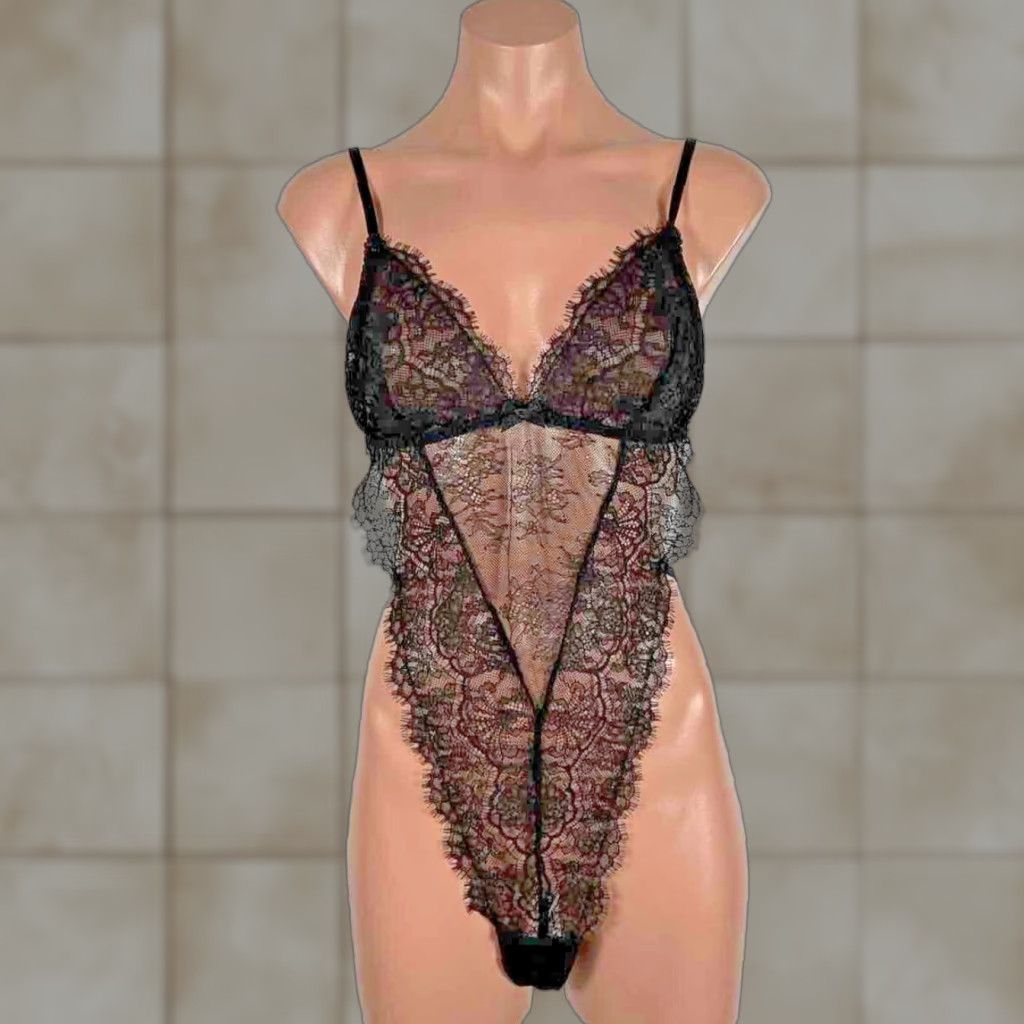Victorias Secret Vintage Victoria's Secret Black Lace Plunge Teddy Lingerie Size L Very Sexy Womens