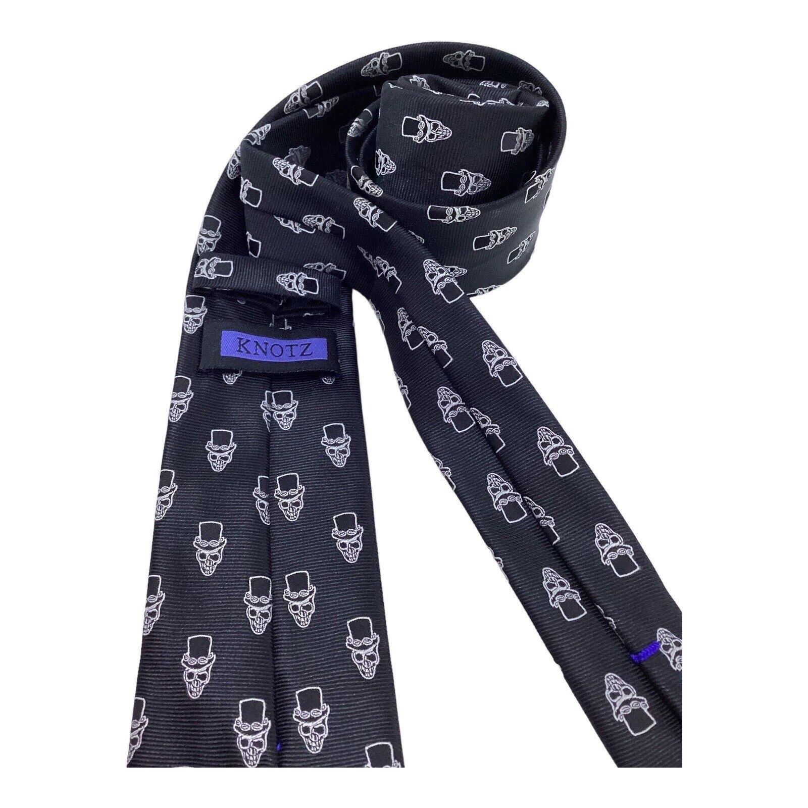 Other KNOTZ Black Skull Print Luxury Designer Silk Men Tie W:3" EX Size ONE SIZE - 3 Thumbnail