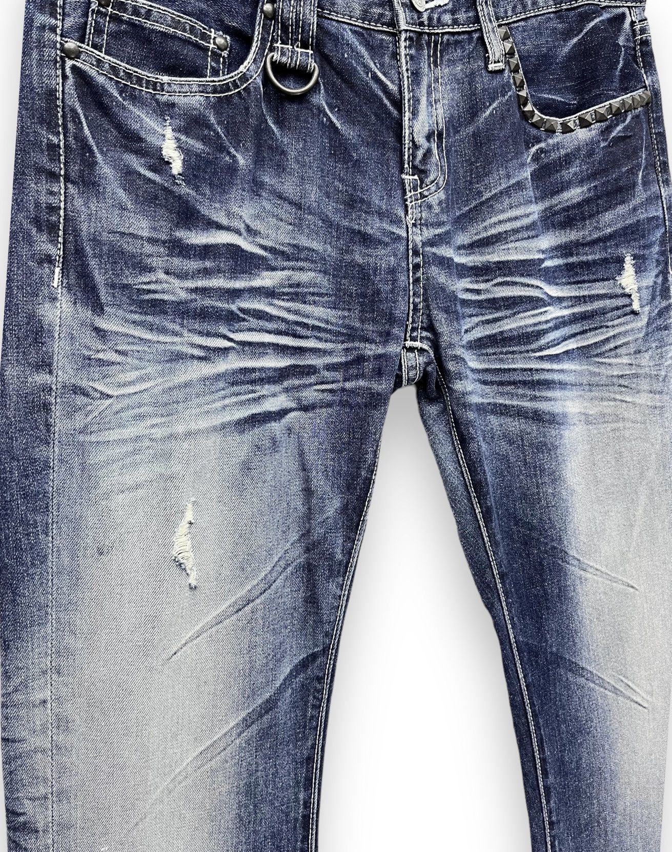 Blue Blue Japan FLARE🔥Vintage CAVARIA PUNK Studded Distressed Blue Denim Size US 32 / EU 48 - 12 Thumbnail