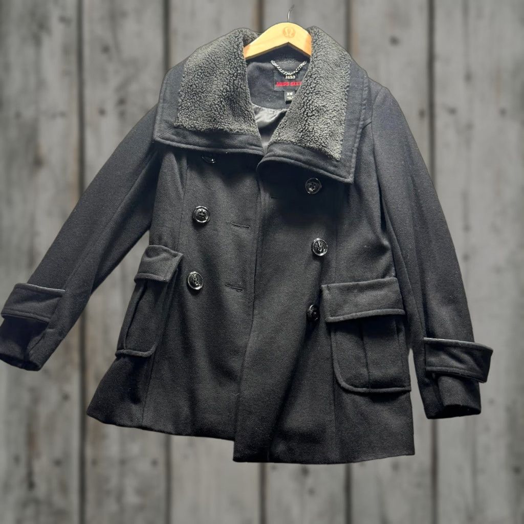 Miss Sixty Miss Sixty Coat Womens XS Black Wool Pea Coat Sherpa Collar Double Breasted Size XS / US 0-2 / IT 36-38 - 1 Thumbnail