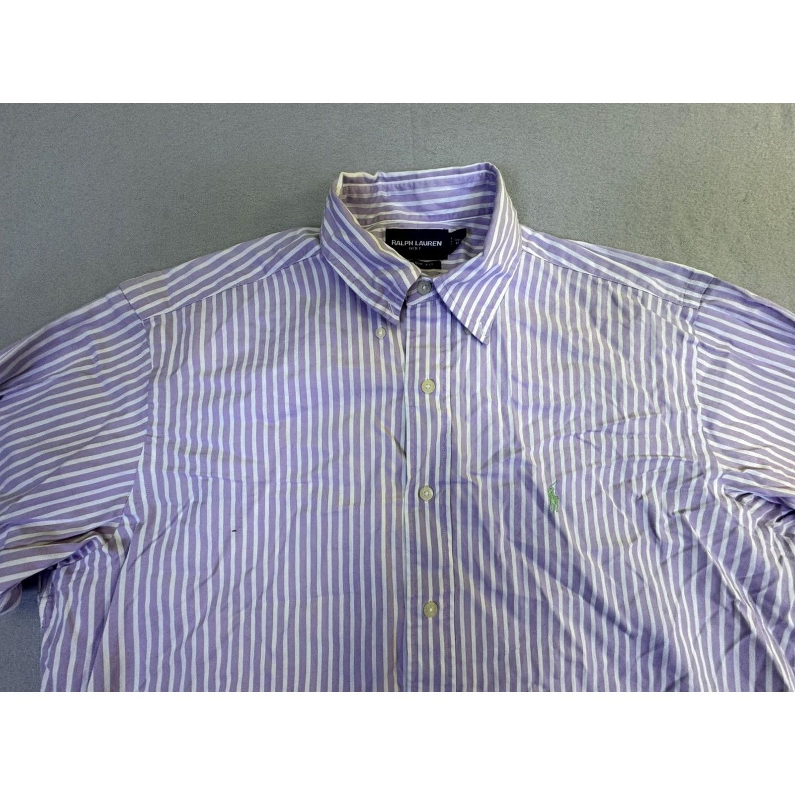 Ralph Lauren Ralph Lauren Golf Shirt Mens Medium Purple Stripe Button Down Long Sleeve Size US M / EU 48-50 / 2 - 2 Thumbnail