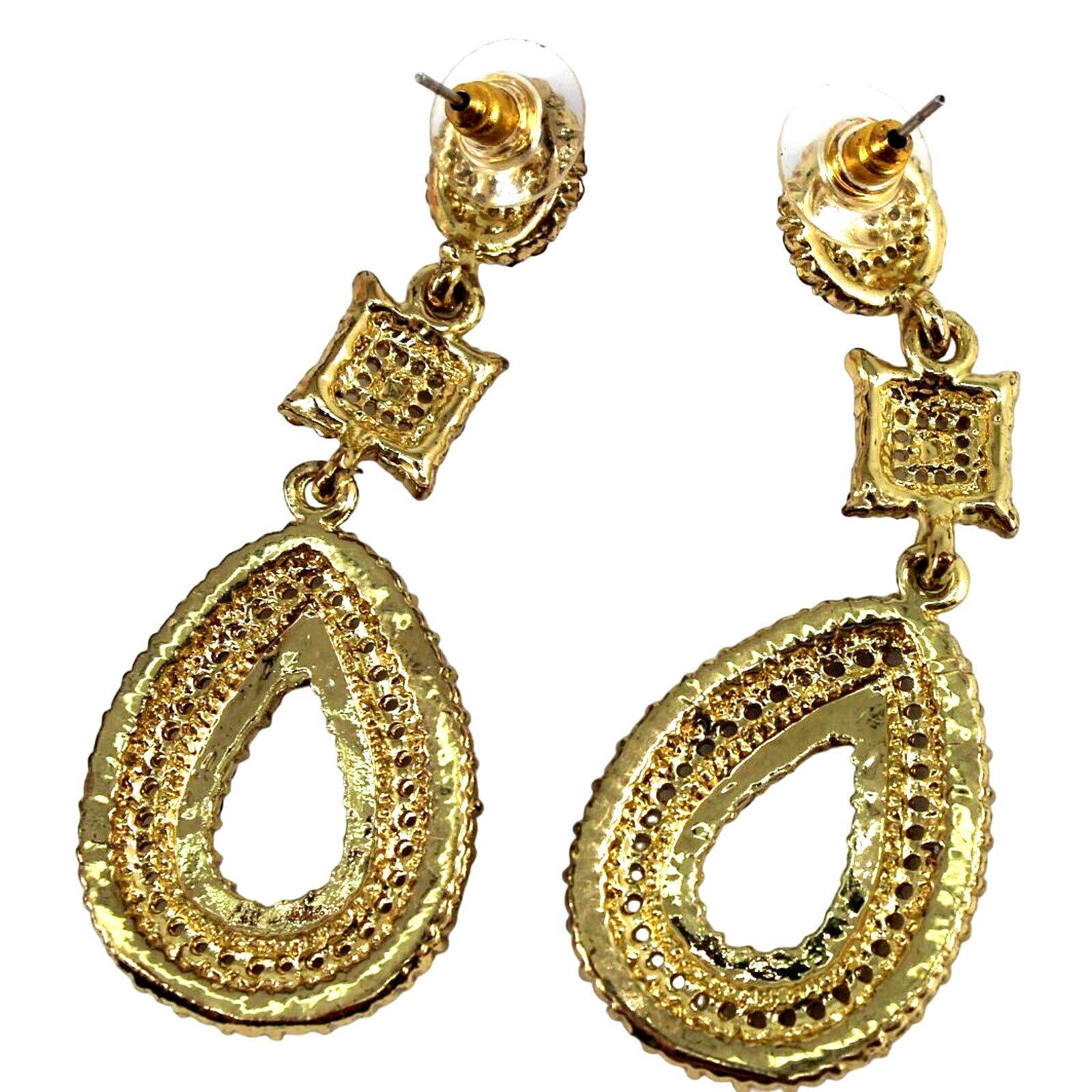 Other Root Beer Brown Rhinestone Earrings •Goldtone Pierced 2-1/2" Size ONE SIZE - 3 Thumbnail