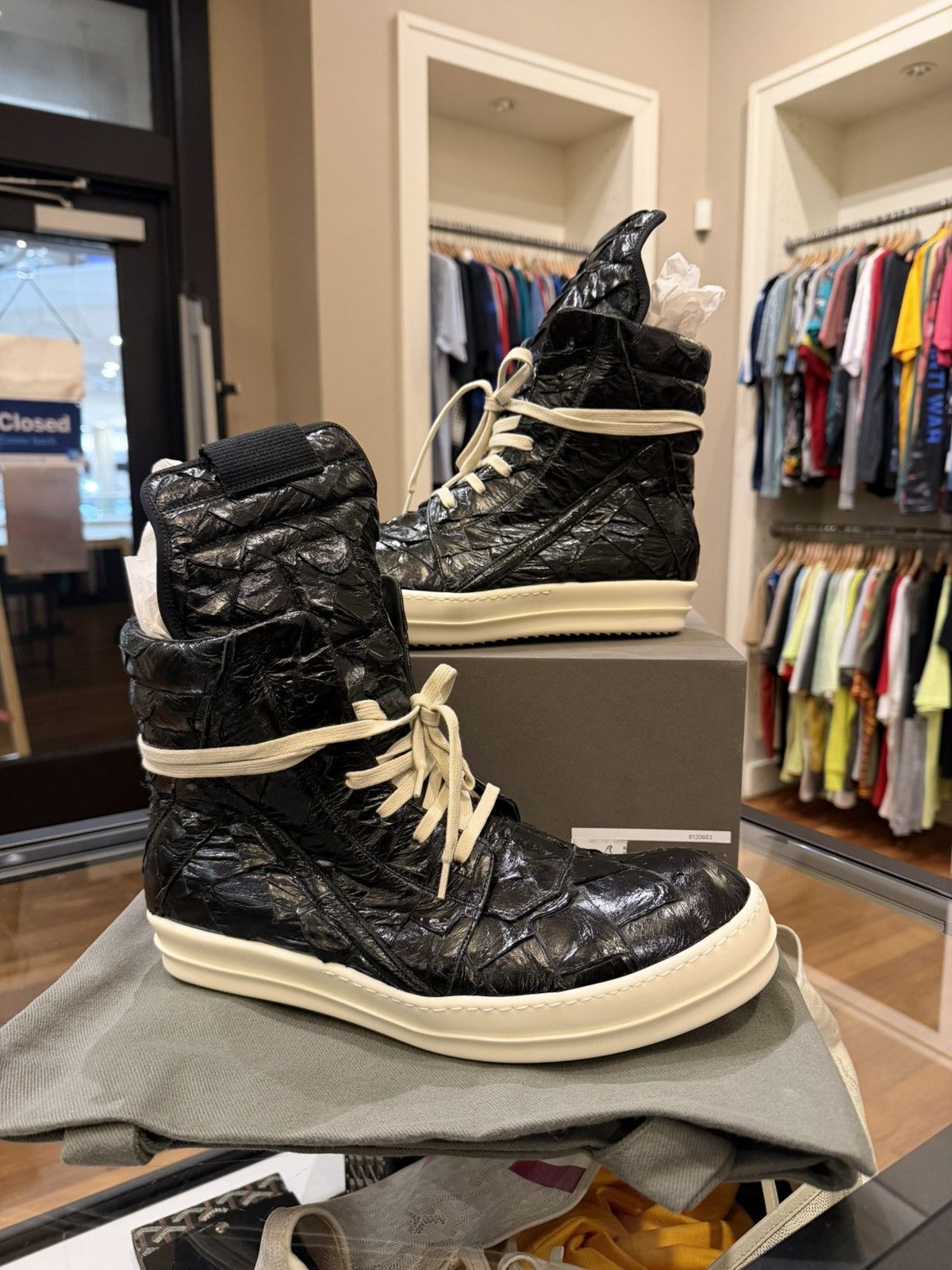 Rick Owens Rick Owens Geobaskets - Pirarucu Fishskin Black Size US 13 / EU 46 - 3 Thumbnail