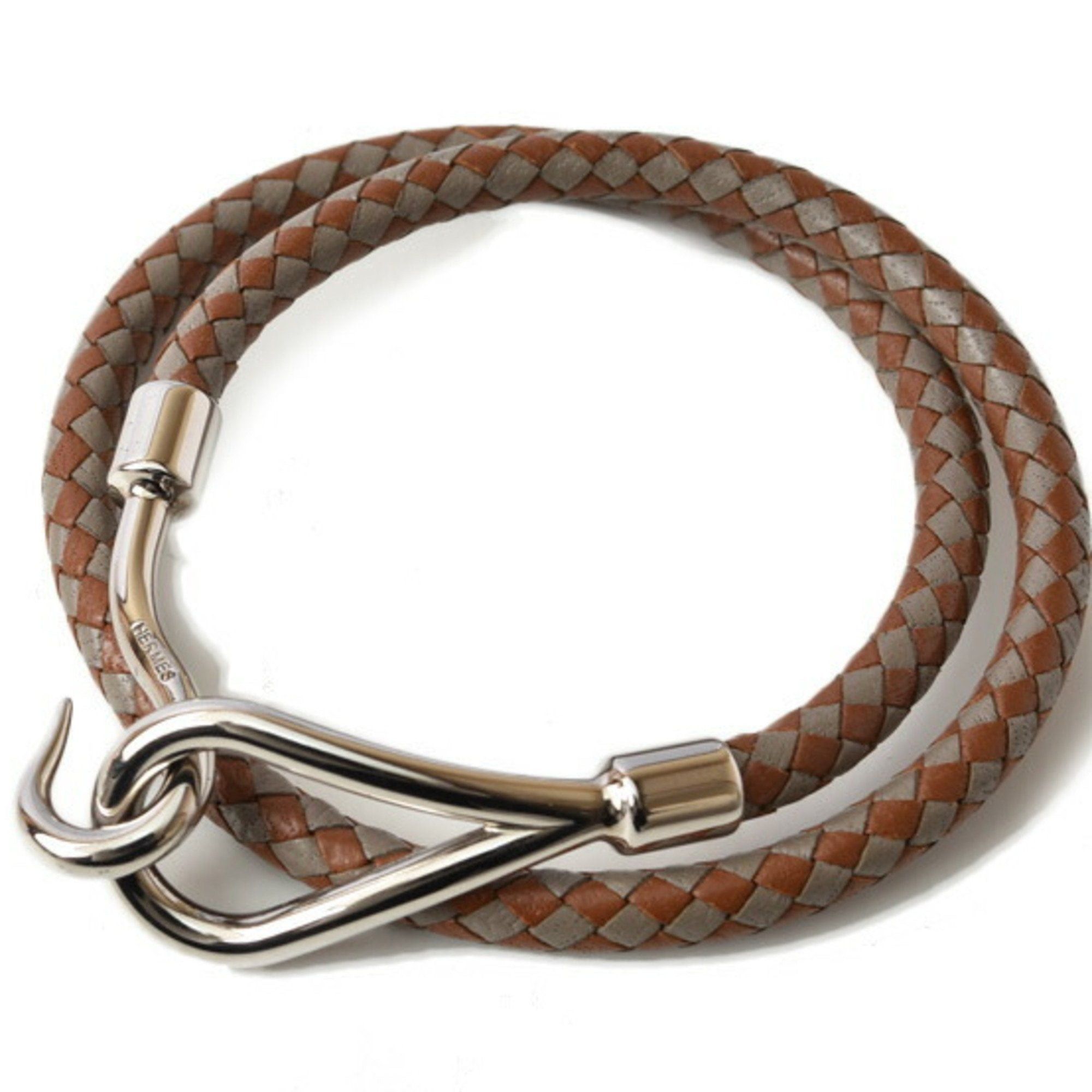 image of Hermes Bangle Bracelet Jumbo Leather Brown Gray Silver Metal Fittings in Black, Women's