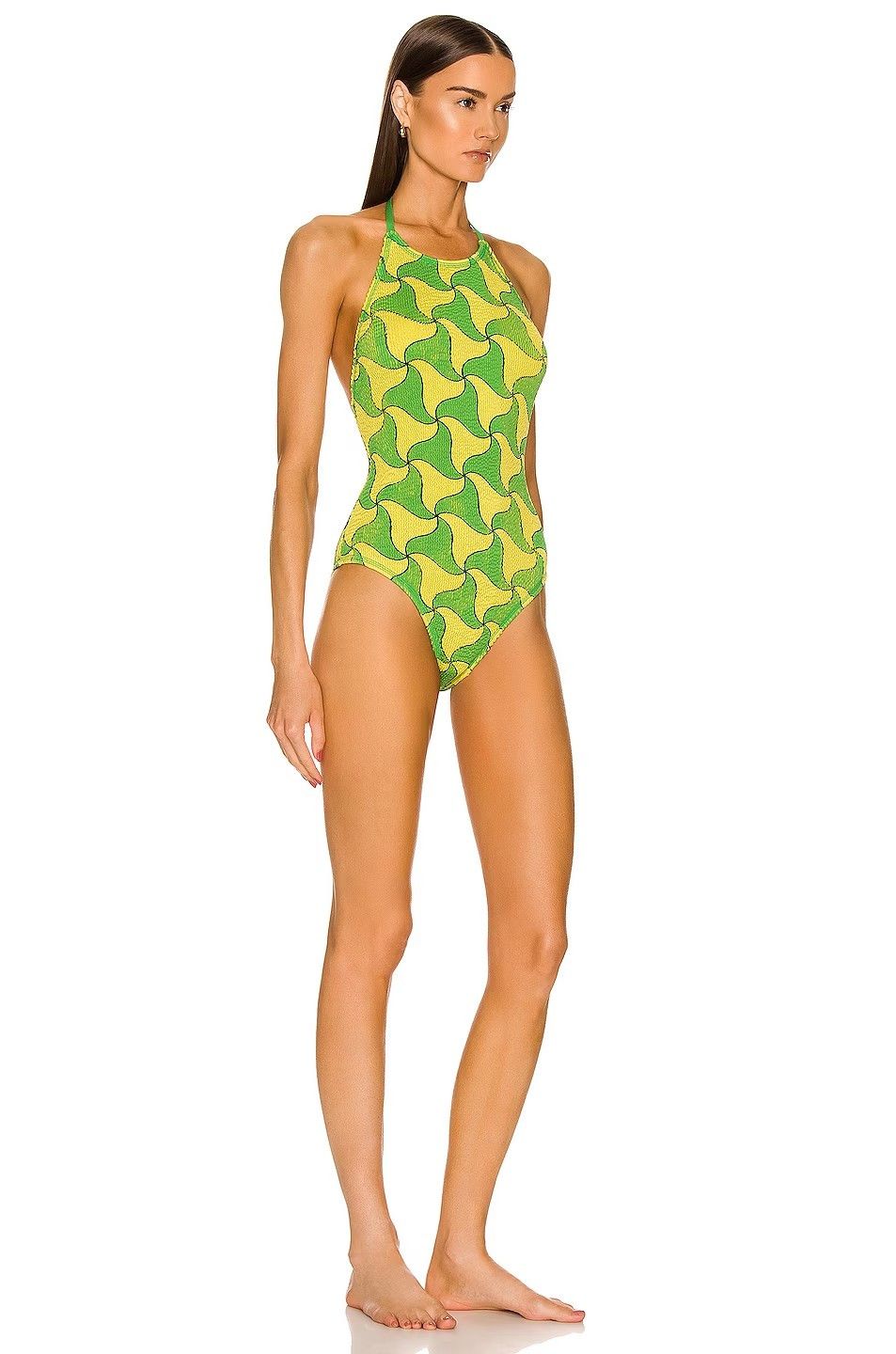 Bottega Veneta BOTTEGA VENETA green yellow one piece crinkle swimsuit M q Size 28" / US 6 / IT 42 - 6 Thumbnail