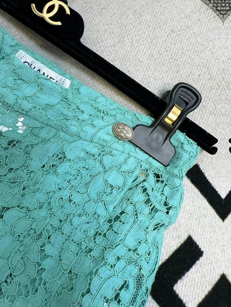 Chanel Chanel Turquoise Lace Midi Skirt Size 37" - 4 Thumbnail